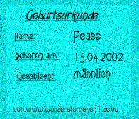 Geburtsurkunde Peace