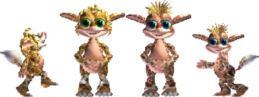 Giraffe norns, tan norns with orange spots and yellow hair