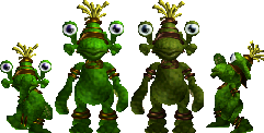4 green alien ettins with eyes on stalks