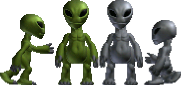 4 Alien Like Ettins 2 green and 2 grey