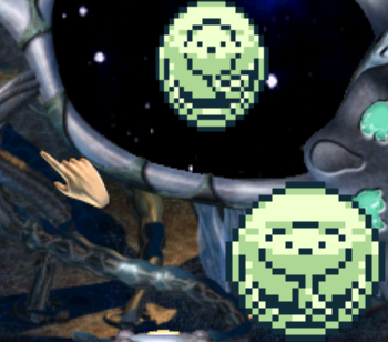 a pixelated ball with a tadpole in the foreground with the agent injector showing the same ball in the background