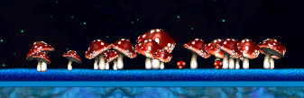 red and white mushrooms with space in the background